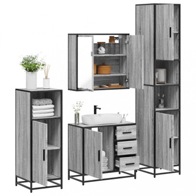 vidaXL Set de mobilier de baie 4 piese Lemn stratificat gri Sonoma 3301198 foto