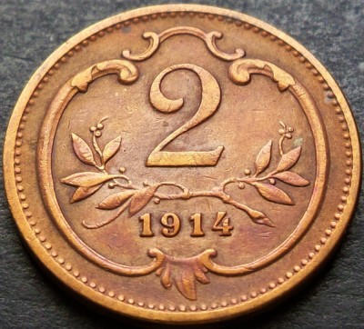 Moneda istorica 2 HELLER / Heleri - AUSTRIA, anul 1914 *cod 2826 A foto