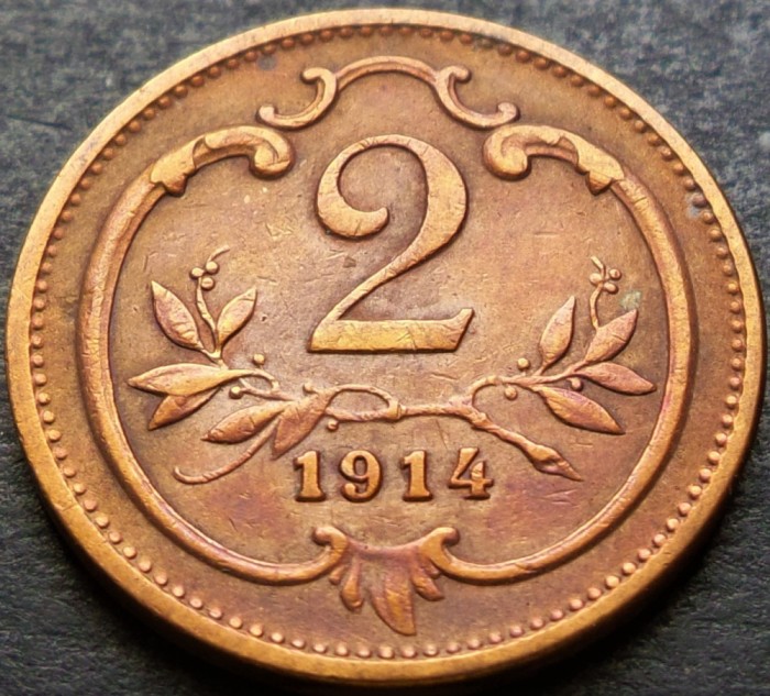 Moneda istorica 2 HELLER / Heleri - AUSTRIA, anul 1914 *cod 2826 A