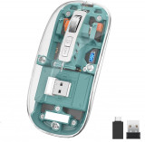 Cumpara ieftin Mouse Nou M133, 2400dpi, 5 Butoane, Indicator Nivel Baterie, Transparent, Verde, Wireless + Bluetooth NewTechnology Media