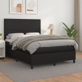 VidaXL Pat box spring cu saltea, negru, 140x200 cm, piele ecologică