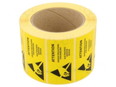 Etichetă Autoadezivă ESD Galben-Negru 76x38mm 1000buc/Rolă foto