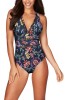 SW2163-100 Costum d baie intreg cu decolteu adanc in V si print floral, S