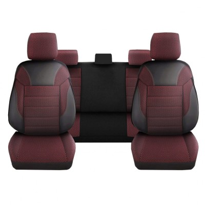 Set Huse Scaune Auto pentru Volkswagen T-Cross - DeluxeBoss Classico, pentru bancheta rabatabila fractionata, 11 piese, negru rosu foto