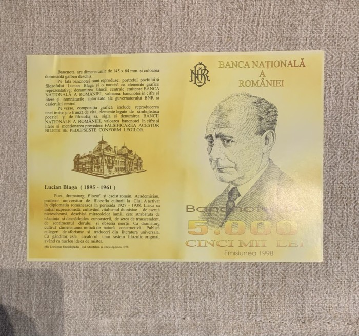 Pliant bancnota 5000 lei 1998 original
