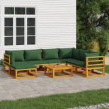 VidaXL Set mobilier de grădină, 8 piese, cu perne verzi, lemn masiv