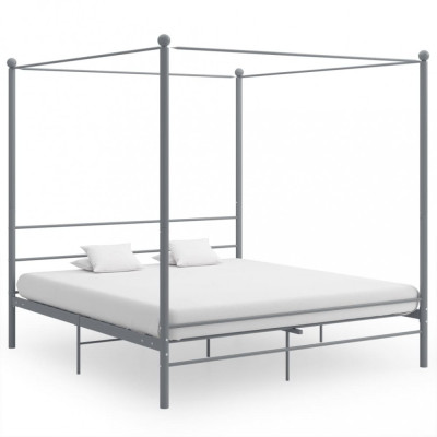 vidaXL Cadru de pat cu baldachin, gri, 200x200 cm, metal foto
