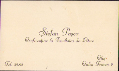 HST A1764 Carte de vizită Ștefan Pașca Cluj director Muzeul Limbii Rom&amp;acirc;ne foto