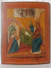 Rara Icoana veche pe lemn, Nasterea Domnului Isus, documentatie, sec. 19, 31,2x24,9cm