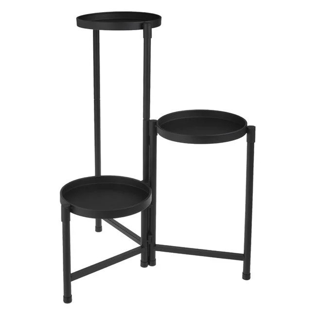 Suport Metalic Negru Mat cu 3 Nivele pentru Ghivece Flori 42x42x66cm