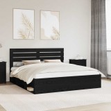 Cumpara ieftin Cadru de pat cu headboard Negru 200 x 200 cm Lemn de pin masiv