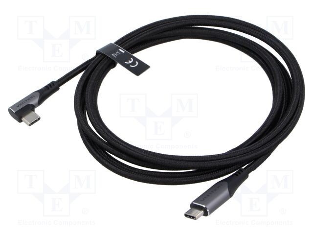 Cablu USB 2.0 nichelat 2m negru VENTION cu &icirc;mpletitură textilă