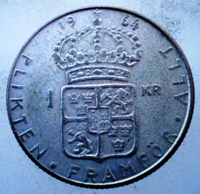 7.931 SUEDIA GUSTAF VI ADOLF 1 KRONA 1964 U ARGINT foto