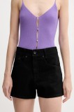 Miss Sixty pantaloni scurți din denim culoarea negru, uni, high waist, 6S2JJ3310T
