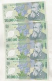 Bancnota Romania 10000 Lei 2000 Isarescu UNC - Coala 4 Buc Consecutive