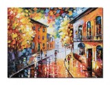 Cumpara ieftin Tablou pictat manual birou, living - La ceas de seara prin centrul vechi - 80x60cm - ulei in cutit efect 3D, Fabulos!