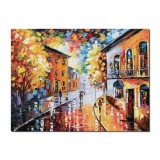 Tablou pictat manual birou, living - La ceas de seara prin centrul vechi - 80x60cm - ulei in cutit efect 3D, Fabulos!