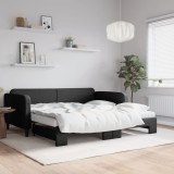 VidaXL Pat de zi cu extensie și saltele, negru, 100x200 cm, textil