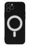 Husa iPhone 12 Pro Max din silicon cu MagSafe, silk touch, interior din catifea cu decupaje pentru camere, Negru, Oem