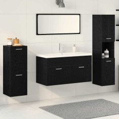 Set de mobilier pentru baie cu ușă 4 pcs Negru 30 x 30 x 130 cm