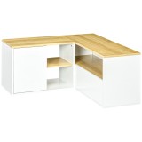 Dulap TV &icirc;n formă de L pentru televizor de 40&quot; cu 3 rafturi deschise și 2 dulapuri, din PAL, 90x90x45 cm, stejar și alb HOMCOM | Aosom RO
