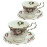 Serviciu Portelan Vintage Royal, 2 Cesti si farfurii, ROSE BURGUNDY