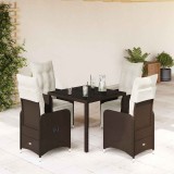VidaXL Set bistro de grădină, 5 piese, cu perne, maro, poliratan