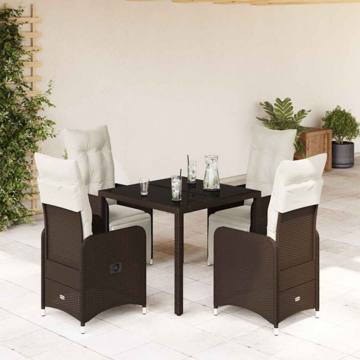 Gossi set bistro de gradina, 5 piese, cu perne, maro, poliratan