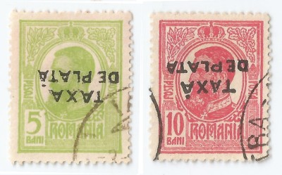 Romania, LP IV.11/1918, Carol I Tipo., supr. rasturnat TAXA DE PLATA, oblit. foto