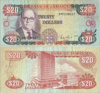 1986 ( 1 III ) , 20 dollars ( P-72b.1 ) - Jamaica foto