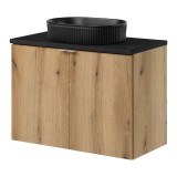 Set dulap baie cu lavoar 56-OAK 63 Newport 80,4x70,5x40cm efect lemn stejar/negru [en.casa] HausGarden Leisure