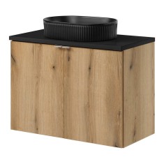Set dulap baie cu lavoar 56-OAK 63 Newport 80,4x70,5x40cm efect lemn stejar/negru [en.casa] HausGarden Leisure