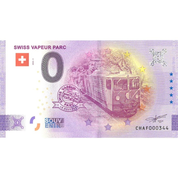 !!! RARR : 0 EURO SOUVENIR - ELVETIA , SWISS VAPEUR PARC = TRENURI IN MINIATURA - 2022.3 - UNC // NU TRIMIT PRIN CURIER