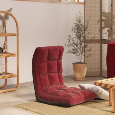 vidaXL Scaun de podea pliabil, roșu vin, material textil foto