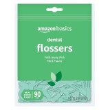 Flossere dentare Amazon Basics, cu aromă de mentă, ață cerată și v&acirc;rf tip scobitoare, 90 buc.