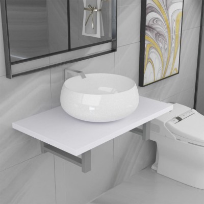 vidaXL Set mobilier de baie, 2 piese, alb, ceramică foto