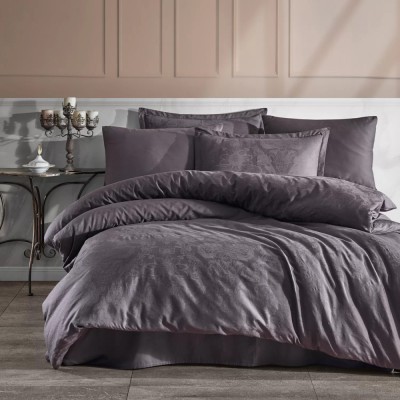 Lenjerie pat dublu,jacquard 100% bumbac,6 piese,gri inchis,ARVEN-A514 foto