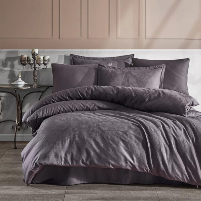 Lenjerie pat dublu,jacquard 100% bumbac,6 piese,gri inchis,ARVEN-A514