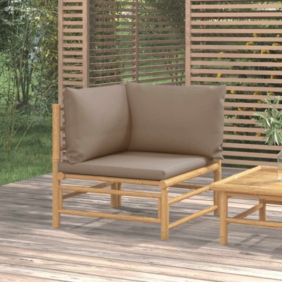 vidaXL Canapea de colț pentru grădină, perne gri taupe, bambus6 362286 foto