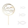 Set decoratiune pentru tort si 45 pestisori, lemn, natur, alb