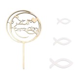 Set decoratiune pentru tort si 45 pestisori, lemn, natur, alb