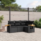 vidaXL Set mobilier de grădină cu perne, 4 piese, negru, poliratan 3259171
