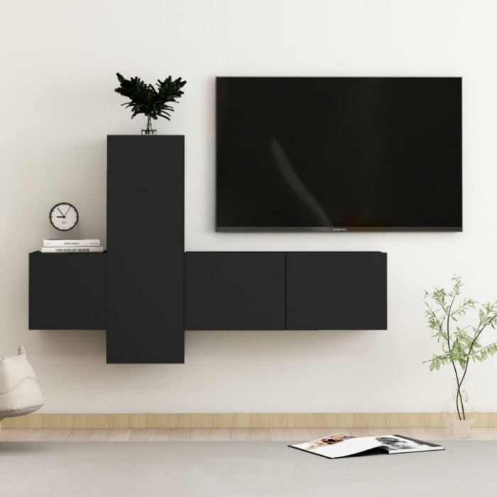 vidaXL Set dulapuri TV, 3 buc., negru, lemn prelucrat