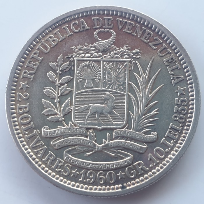 Venezuela 2 bolivar 1960 argint