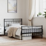 VidaXL Cadru pat metalic cu tăblii de cap/picioare, negru, 107x203 cm 373705