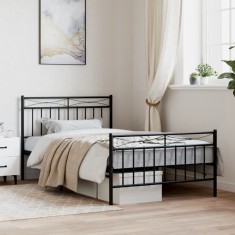 vidaXL Cadru pat metalic cu tăblii de cap/picioare, negru, 107x203 cm 373705