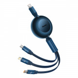 Cablu Retractabil Baseus Bright Mirror 2 3in1 USB Tip C - Micro USB + Lightning + USB Tip C 3,5A 1,1m Albastru (CAMJ010203)