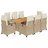 Cumpara ieftin Set de masa pentru gradina, 9 piese, cu perne, bej, poliratan
