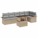 vidaXL Set de canapele pentru grădină cu pernă 7 pcs Bej Rattan poli 3357033
