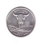 Moneda SUA 25 centi/quarter dollar 2007 D, Montana 1889, stare foarte buna, curata
